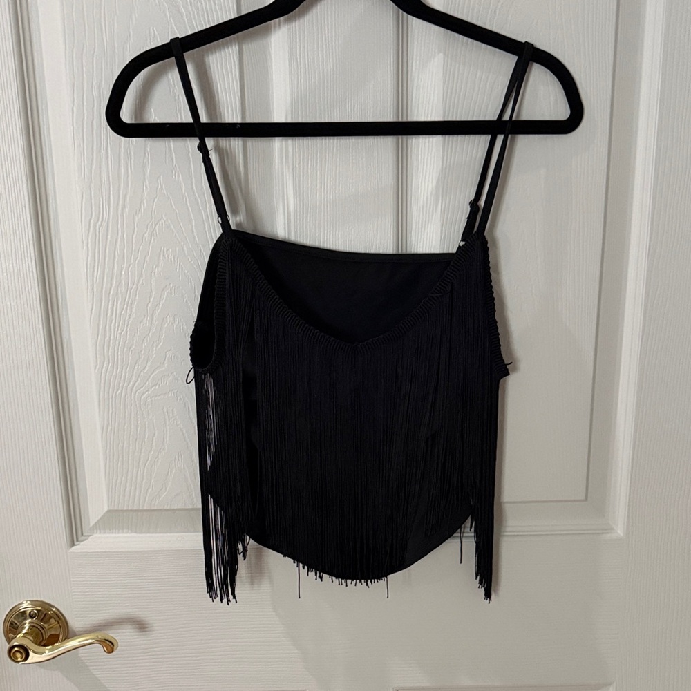 Black Fringe Camisole with Adjustable Straps - Women's Evening Top